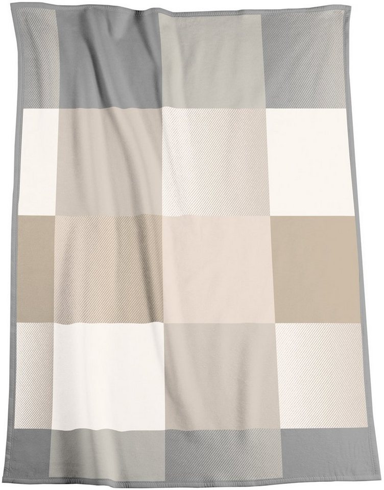 Wohndecke Across beige, karierte Kuscheldecke in 150x200, Decke aus Baumwoll-Mix, Biederlack, Made in Germany – Bild 2 von 5