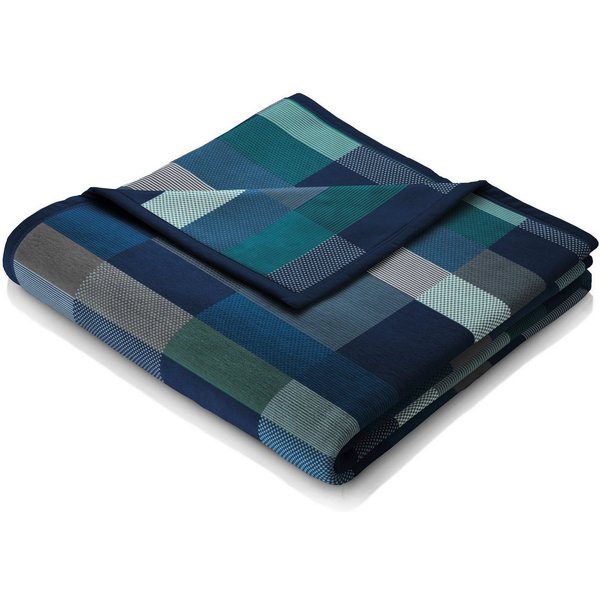 Wohndecke Color Squares Dark blue, blau karierte Sofadecke in 150x200 cm, Biederlack, Decke aus Baumwollmix, Made in Germany