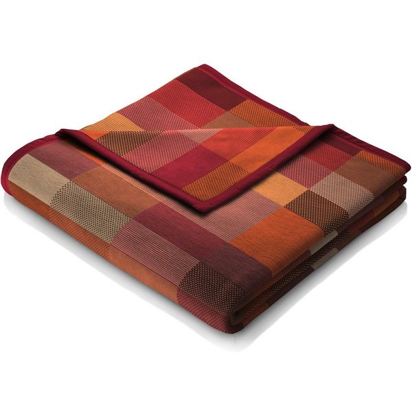 Wohndecke Color Squares Terra, orange-rot karierte Sofadecke in 150x200, Biederlack, Decke aus Baumwollmix, Made in Germany