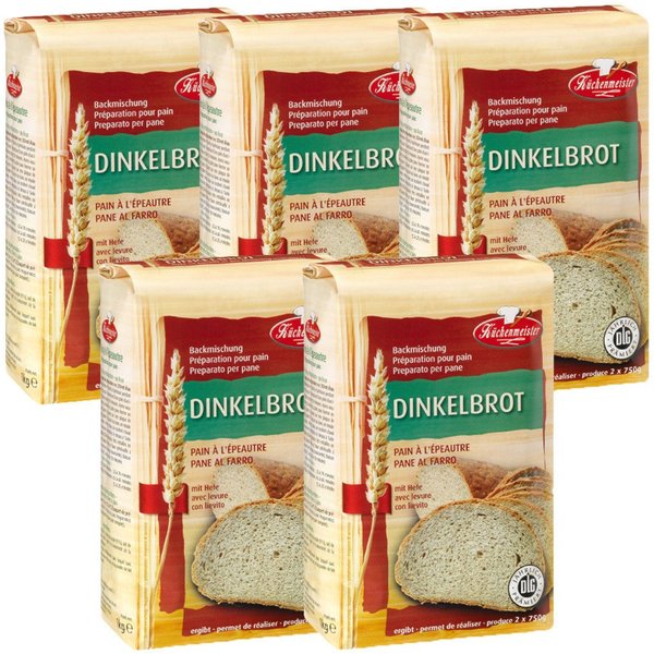 Bielmeier Backmischung Dinkelbrot 5 Stück á 1000 g Küchenmeister, 1 x 5000 g, (5 x 1000g), Made in Baden-Württemberg (SET311003-5)