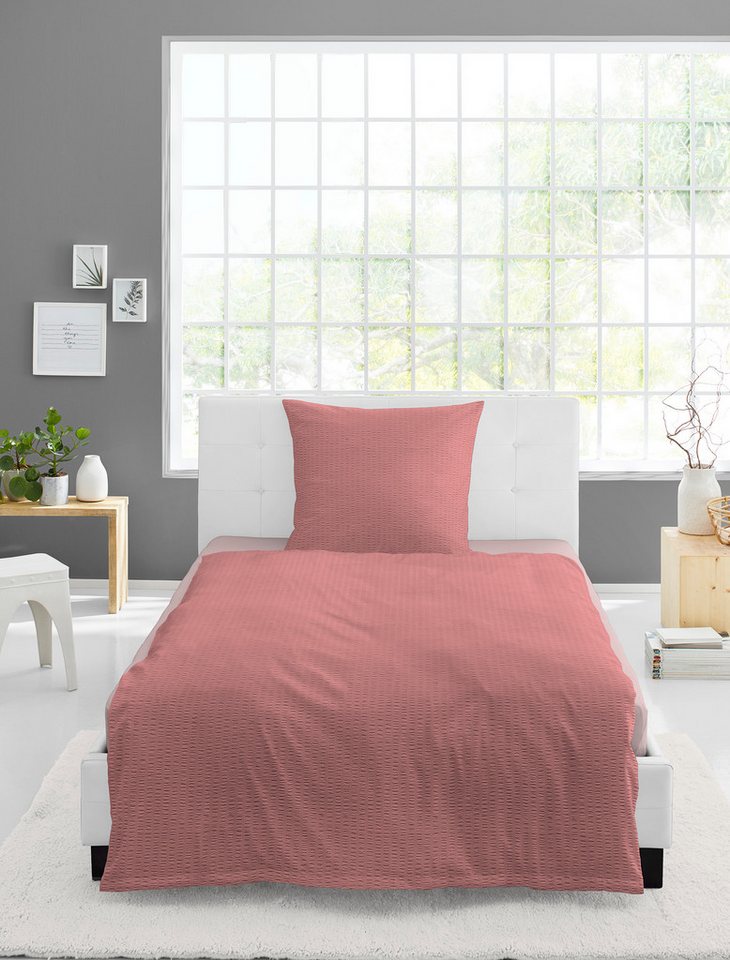 BIERBAUM Bettwäsche Chic Uni, Seersucker, 2 teilig, Schickes Unidesign: Modern und elegant für jedes Schlafzimmer – Bild 2 von 4