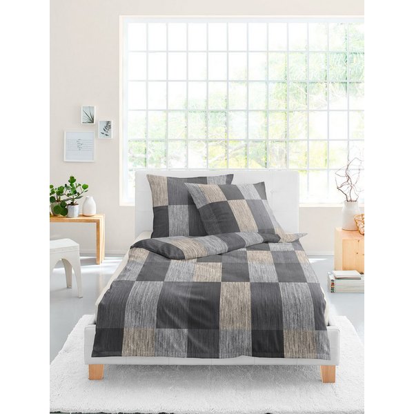 BIERBAUM Bettwäsche Satin Bettwäsche 4142, Mako-Satin, 2 teilig, 100 % Baumwolle, pflegeleicht, seidig glatt