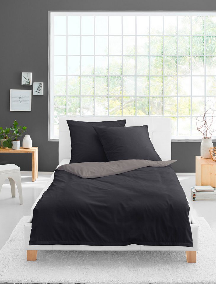 BIERBAUM Wendebettwäsche Modern Uni in Gr. 135x200 oder 155x220 cm, Renforcé, 2 teilig, Modernes Unidesign: Schlichte, elegante Optik für jedes Schlafzimmer – Bild 2 von 4