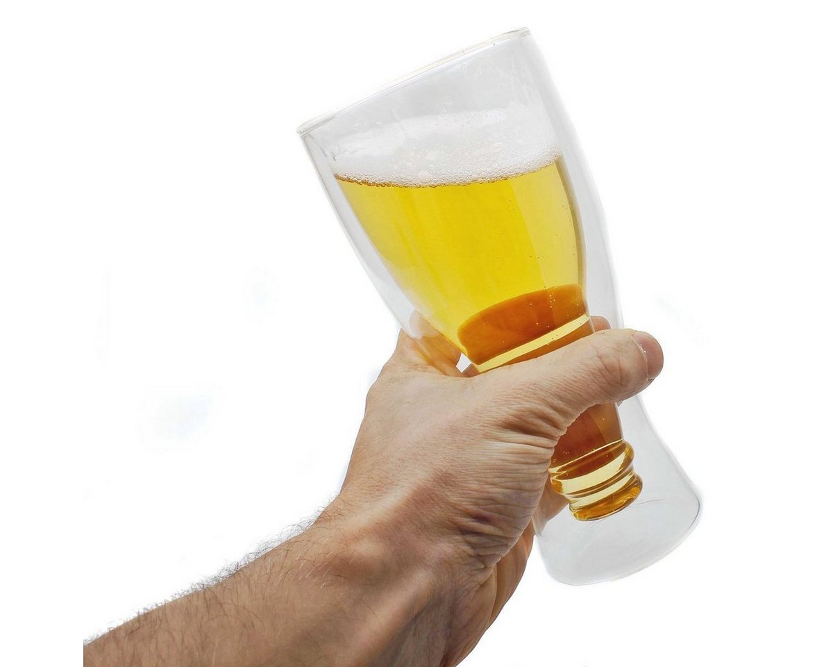 Dimono Bierglas DIMONO Bierglas Glasflasche Effekt–Doppelwandiges invertiert Bierglas, 2-tlg., Borosilikatglas, Umgestülpte Bierflasche im Glas – Bild 3 von 5