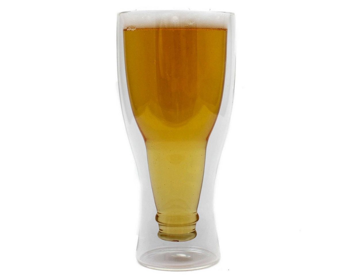 Dimono Bierglas DIMONO Bierglas Glasflasche Effekt–Doppelwandiges invertiert Bierglas, 2-tlg., Borosilikatglas, Umgestülpte Bierflasche im Glas – Bild 4 von 5