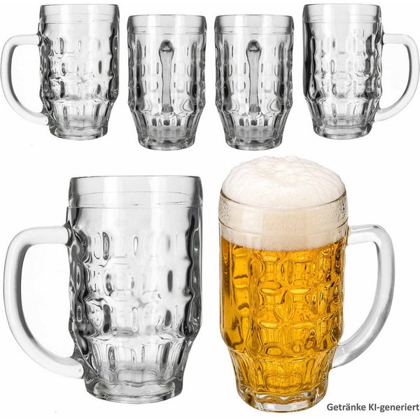 MamboCat Bierglas MamboCat 6er Set Mani Bierkrug 0,5L geeicht Schild Henkel Seidel Glas, Glas