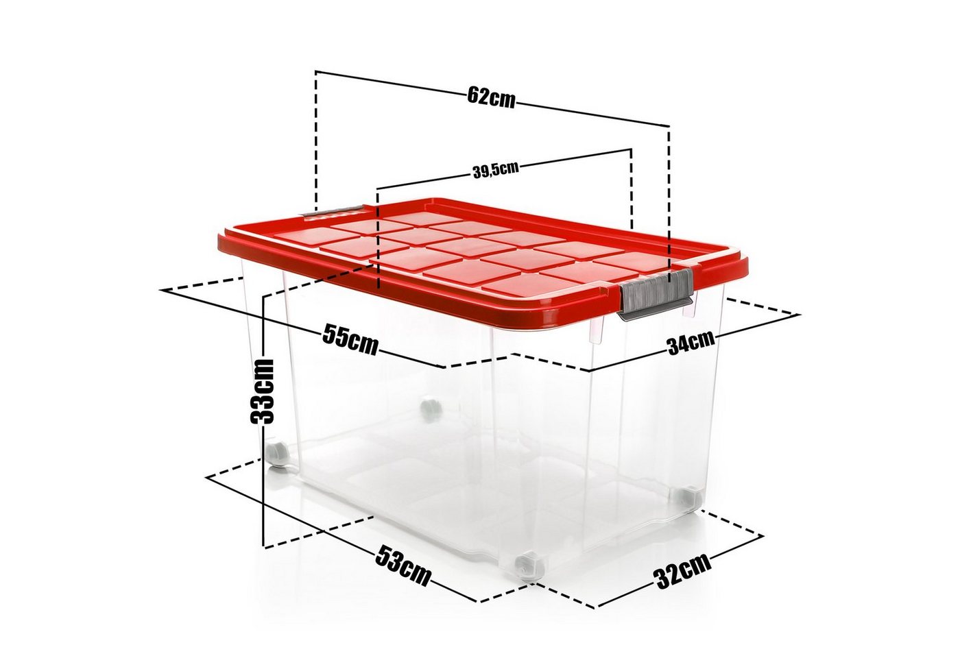 BigDean Aufbewahrungsbox 60 L mit Deckel groß – robuste Stapelbox rollbar mit Klickverschlüssen (Set, 2 St., Aufbewahrungsbox + Deckel + Rollen), Sicher Stapelb – Bild 3 von 5