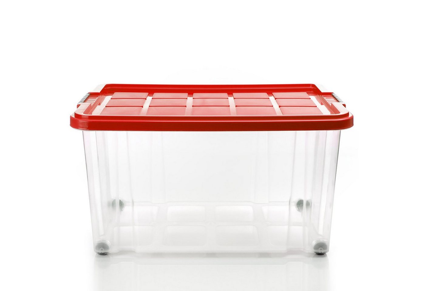 BigDean Aufbewahrungsbox 60 L mit Deckel groß – robuste Stapelbox rollbar mit Klickverschlüssen (Set, 2 St., Aufbewahrungsbox + Deckel + Rollen), Sicher Stapelb – Bild 4 von 5