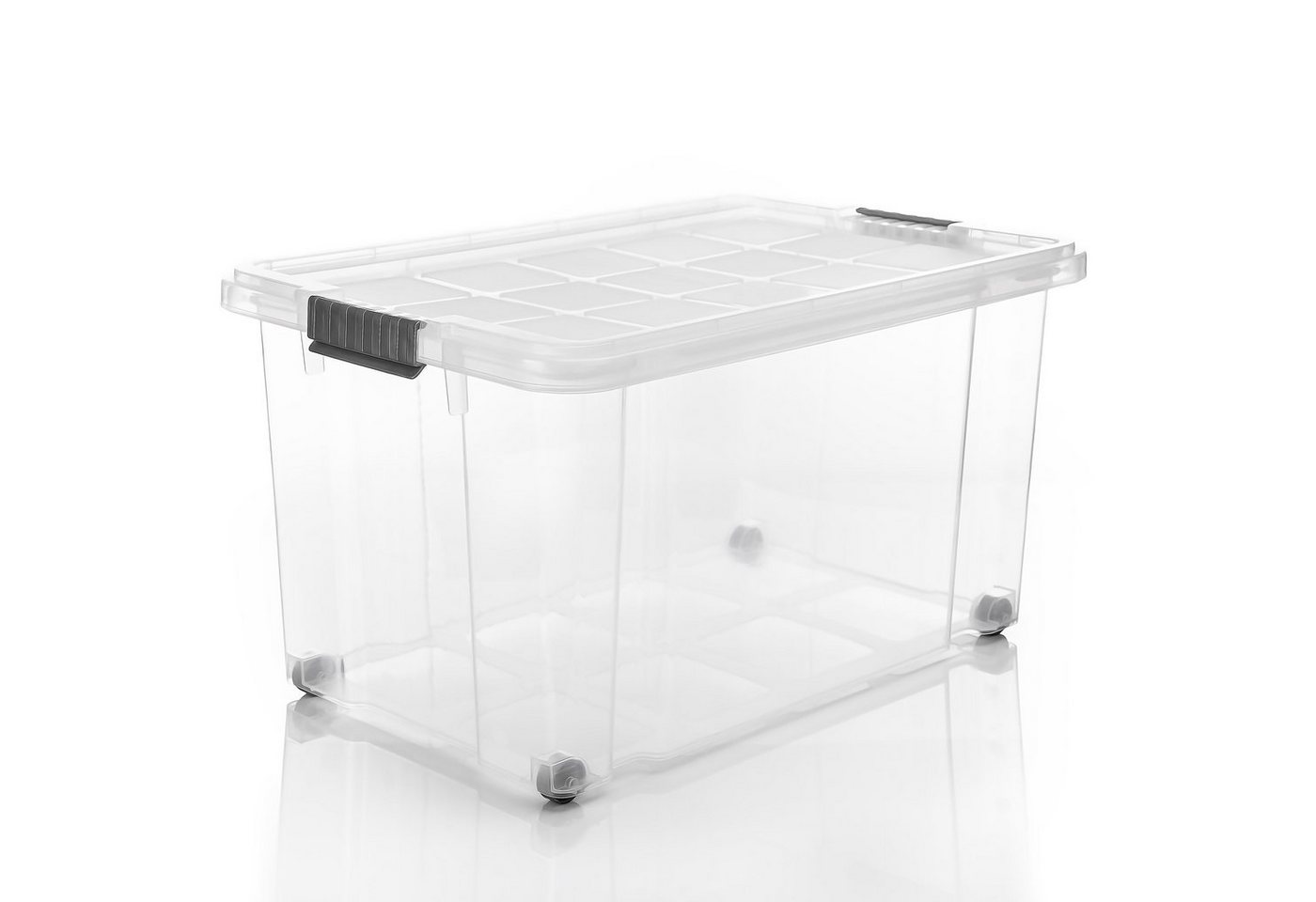 BigDean Aufbewahrungsbox 60 L mit Deckel groß – robuste Stapelbox rollbar mit Klickverschlüssen (Set, 2 St., Aufbewahrungsbox + Deckel + Rollen), Sicher Stapelb – Bild 2 von 5