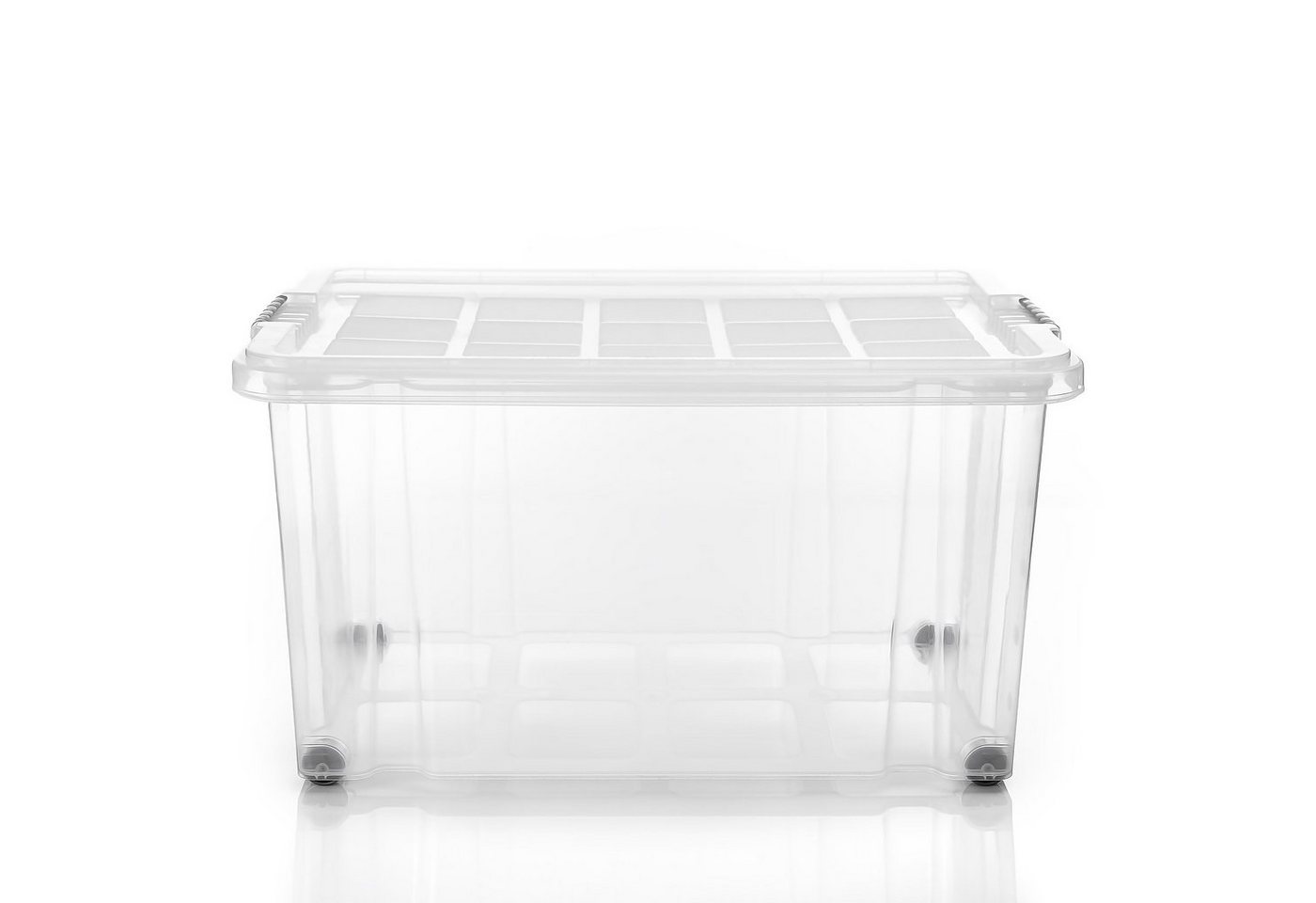 BigDean Aufbewahrungsbox 60 L mit Deckel groß – robuste Stapelbox rollbar mit Klickverschlüssen (Set, 2 St., Aufbewahrungsbox + Deckel + Rollen), Sicher Stapelb – Bild 4 von 5