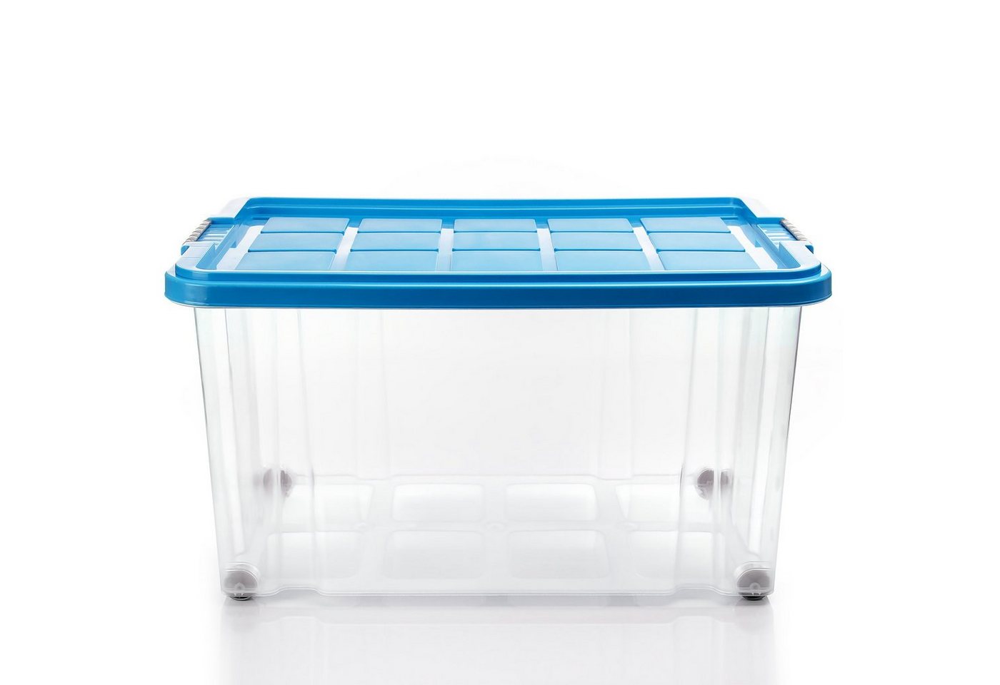 BigDean Aufbewahrungsbox 60 L mit Deckel groß – robuste Stapelbox rollbar mit Klickverschlüssen (Set, 2 St., Aufbewahrungsbox + Deckel + Rollen), Sicher Stapelb – Bild 4 von 5