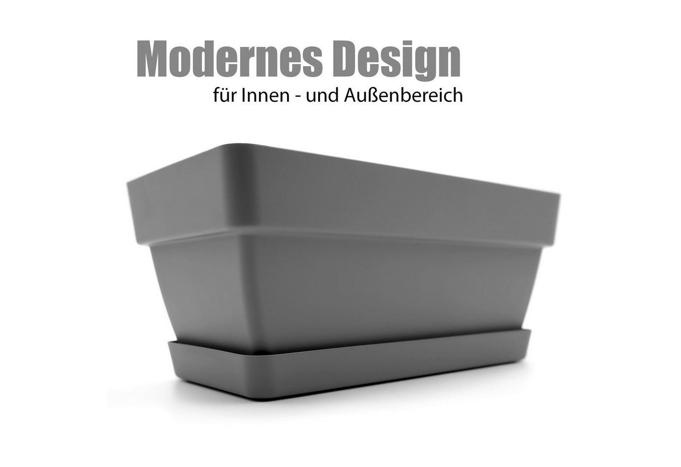 BigDean Blumenkasten 3er Set, Balkonkasten Bruchfester Kunststoff in edlem Anthrazit-Grau (Set, 3 St., Pflanzkasten + Untersetzer), 40cm, Witterungsfest, Indoor – Bild 2 von 5