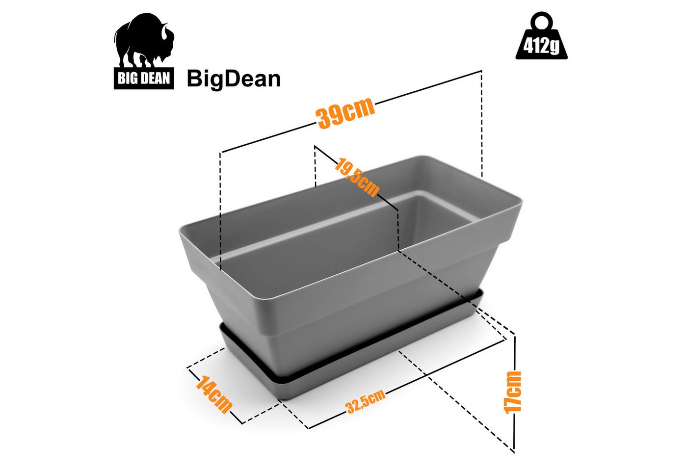 BigDean Blumenkasten 3er Set, Balkonkasten Bruchfester Kunststoff in edlem Anthrazit-Grau (Set, 3 St., Pflanzkasten + Untersetzer), 40cm, Witterungsfest, Indoor – Bild 3 von 5