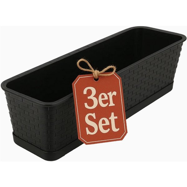 BigDean Blumenkasten mit abnehmbarem Untersetzer Anthrazit 80 cm lang - Balkonkasten (Set, 3 St., Blumenkasten + Untersetzer), Erhöte Ablauflöcher, Stilvoll, We