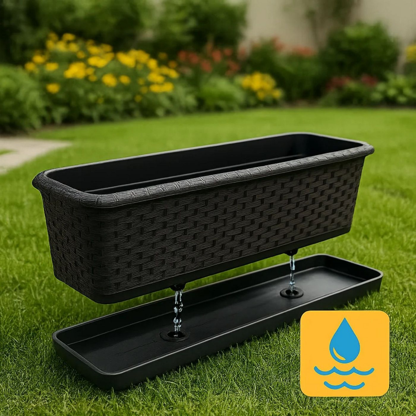 BigDean Blumenkasten mit abnehmbarem Untersetzer Anthrazit 80 cm lang - Balkonkasten (Set, 3 St., Blumenkasten + Untersetzer), Erhöte Ablauflöcher, Stilvoll, We – Bild 2 von 5