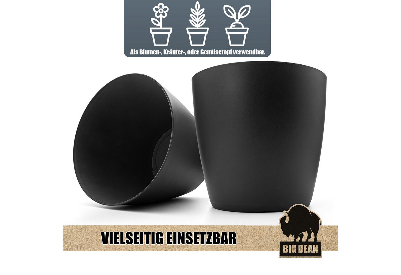 BigDean Blumentopf 2 Stück Blumentopf, Übertopf aus Kunststoff im Modernen Look (Set, 2 St., Blumentöpfe), Modernes Design, Natürliche Ästhetik – Bild 4 von 5