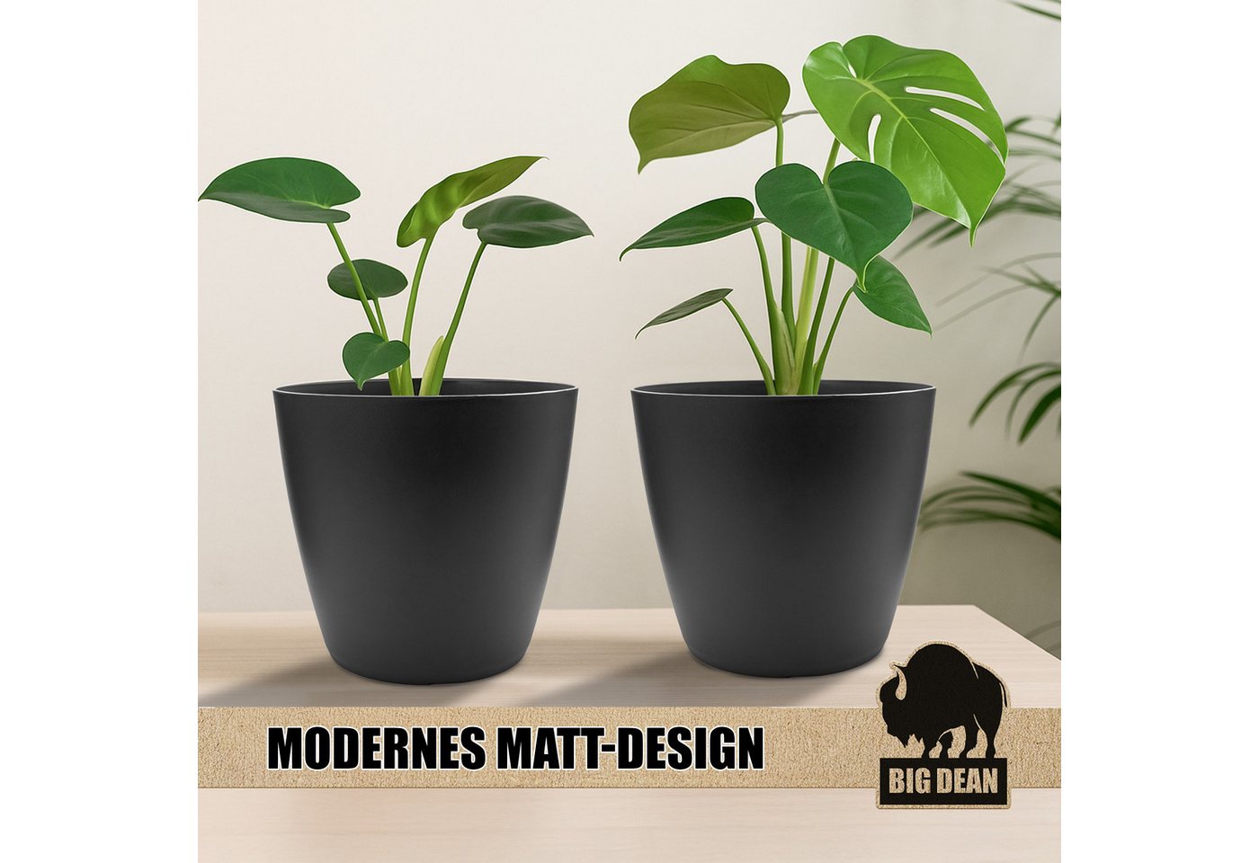BigDean Blumentopf 4 Stück Blumentopf, Übertopf aus Kunststoff im Modernen Look (Set, 4 St., Blumentöpfe), Modernes Design, Natürliche Ästhetik – Bild 3 von 5