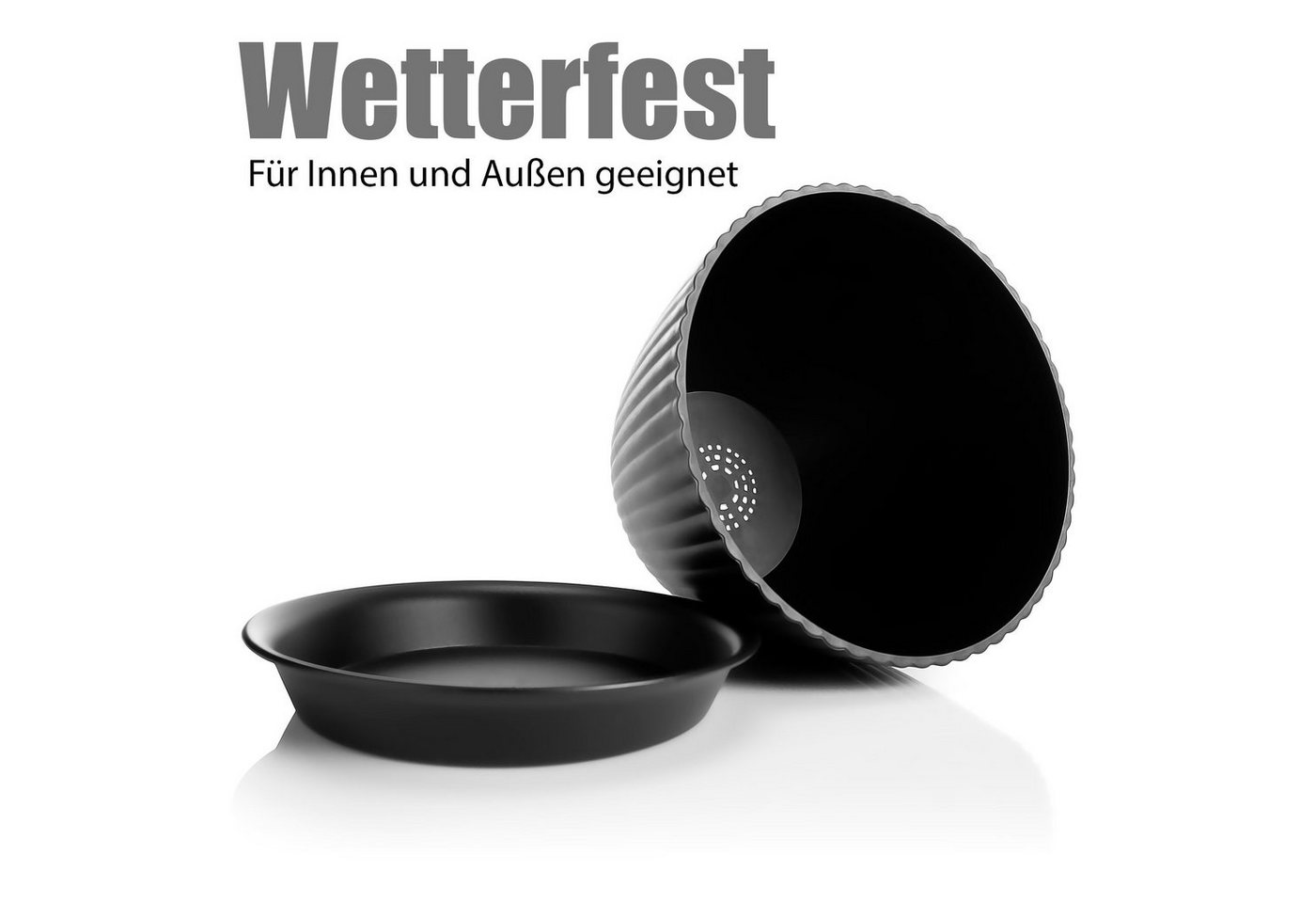 BigDean Blumentopf 8er Set Blumentöpfe Anthrazit – Rundtöpfe mit Untersetzer, 10-19 cm (Set, 8 St., Pflanztöpfe), 8 verschiedene Größen, In- & Outdoor, mit Entw – Bild 5 von 5