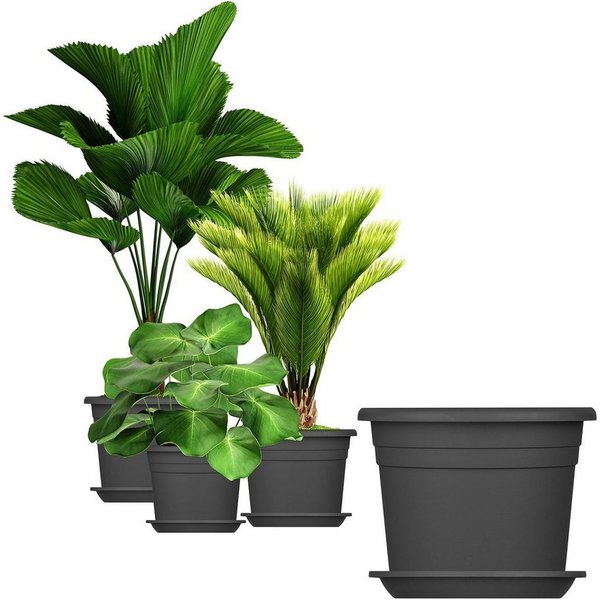BigDean Blumentopf mit Untersetzer Kunststoff rund (Set, 3 St., Pflanztopf + Untersetzer), Blumentopf, Pflanztop, mit Untersetzer, Wetterfest, Hochwertig