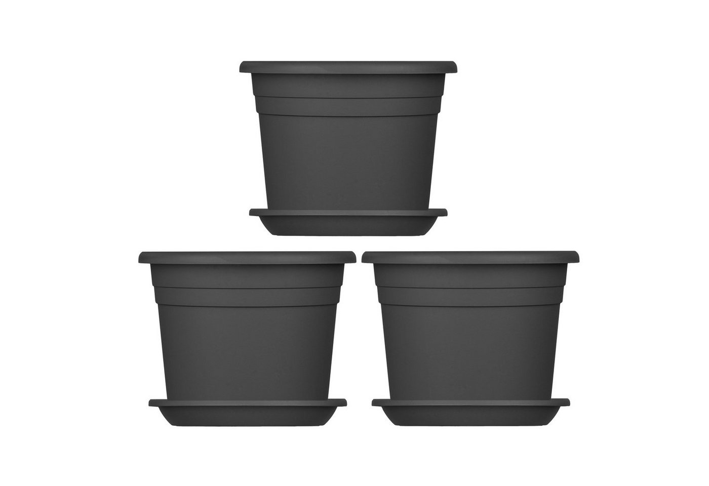BigDean Blumentopf mit Untersetzer Kunststoff rund (Set, 3 St., Pflanztopf + Untersetzer), Blumentopf, Pflanztop, mit Untersetzer, Wetterfest, Hochwertig – Bild 2 von 5