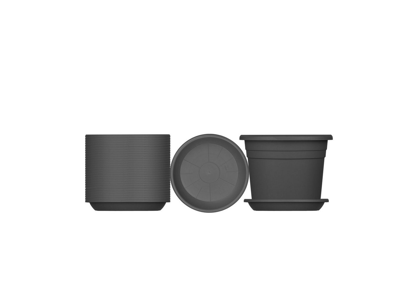 BigDean Blumentopf mit Untersetzer Kunststoff rund (Set, 3 St., Pflanztopf + Untersetzer), Blumentopf, Pflanztop, mit Untersetzer, Wetterfest, Hochwertig – Bild 4 von 5