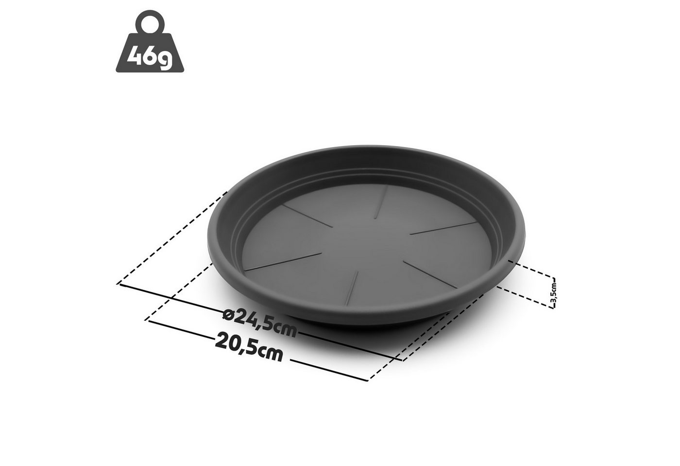 BigDean Blumentopfuntersetzer 20 Stück Topfuntersetzer Ø 19,5 cm in Anthrazit Made in Europe, Zubehör für Pflanztöpfe, Set, 20-tlg., Klassische Blumentopfunters – Bild 3 von 5