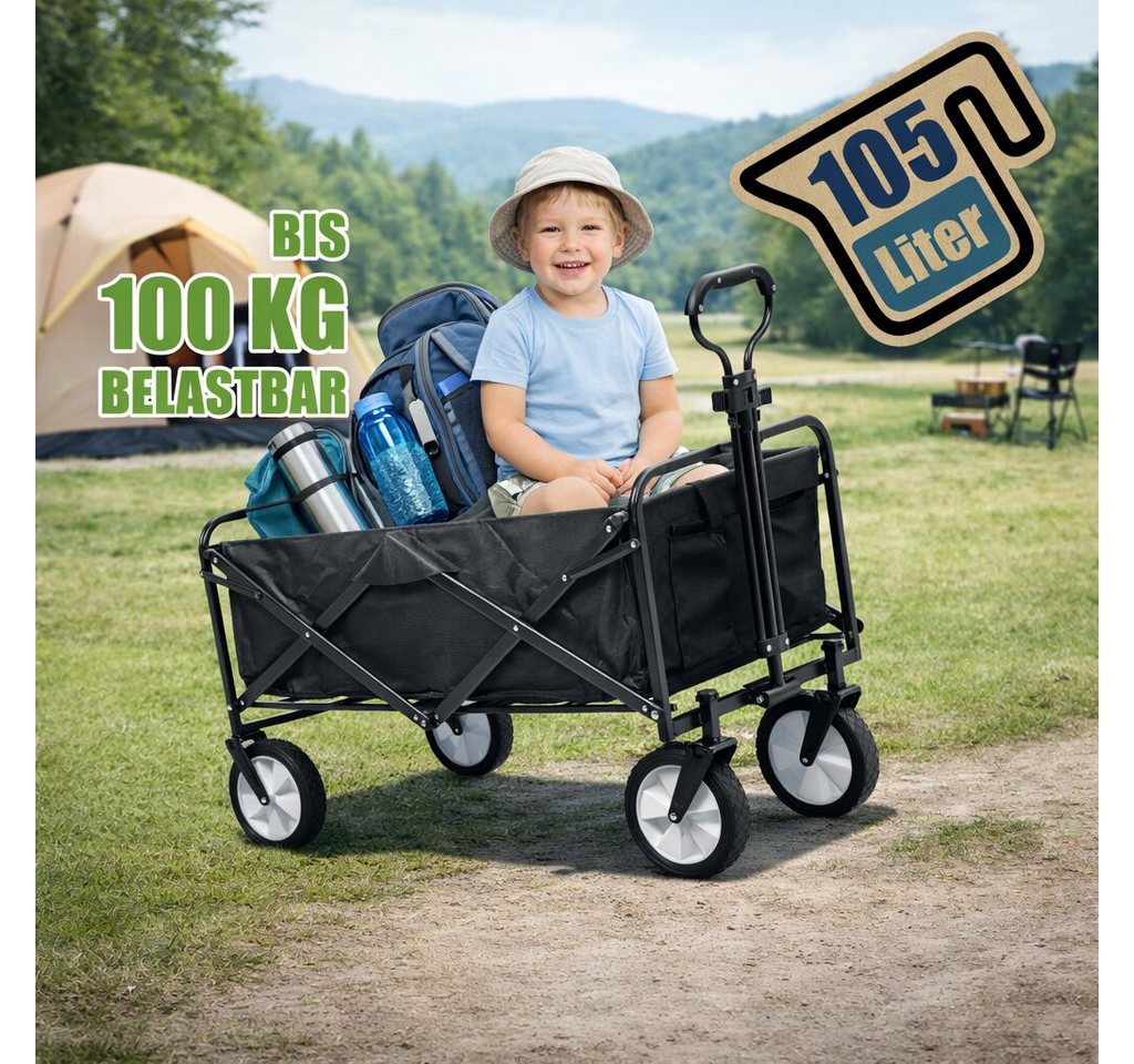 BigDean Bollerwagen 105L, bis 100 kg belastbar – Handwagen mit ausziehbarer Deichsel (Stück, 1-tlg., Bollerwagen), Kompakt, Faltbar, Robust – Bild 2 von 5