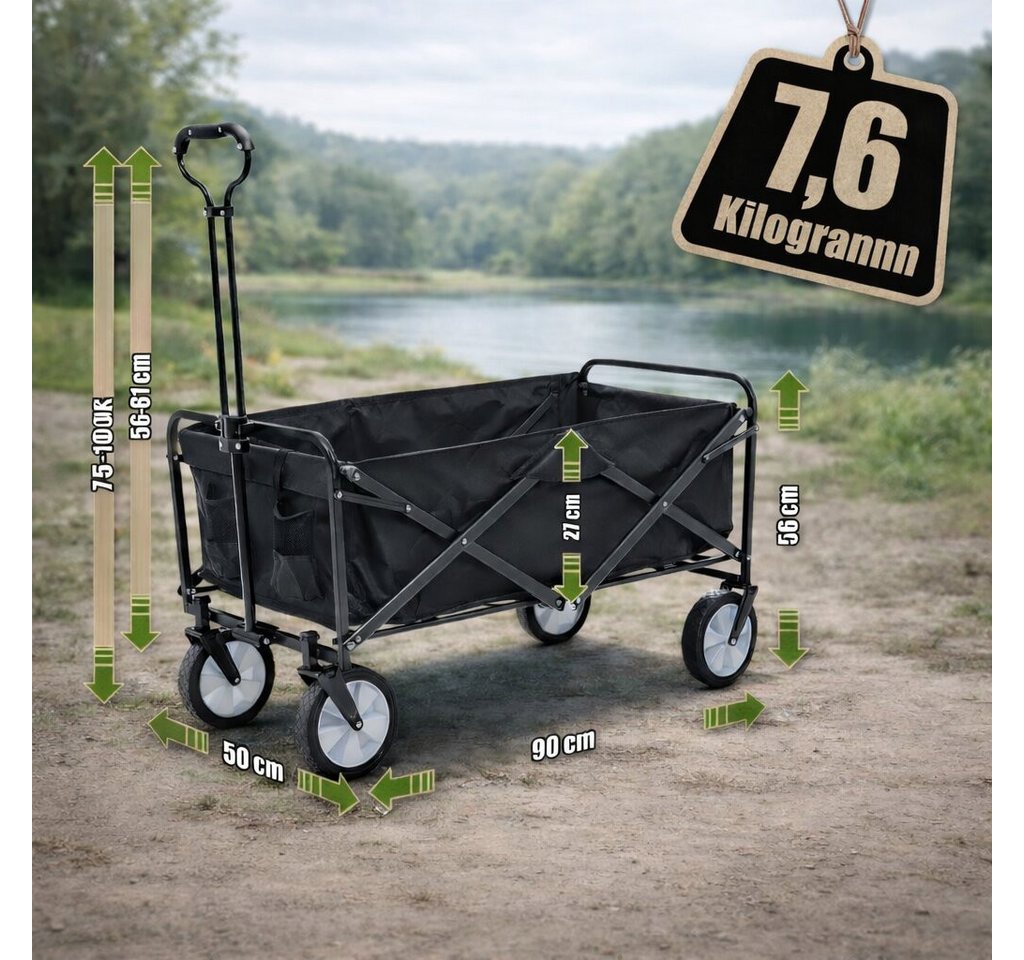 BigDean Bollerwagen 105L, bis 100 kg belastbar – Handwagen mit ausziehbarer Deichsel (Stück, 1-tlg., Bollerwagen), Kompakt, Faltbar, Robust – Bild 3 von 5