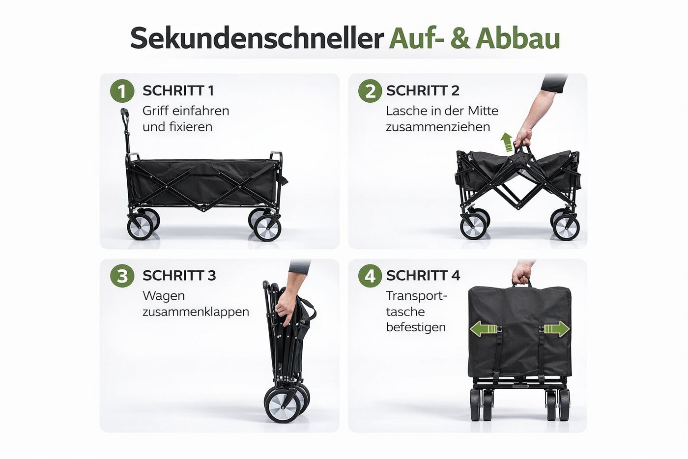 BigDean Bollerwagen 105L, bis 100 kg belastbar – Handwagen mit ausziehbarer Deichsel (Stück, 1-tlg., Bollerwagen), Kompakt, Faltbar, Robust – Bild 5 von 5