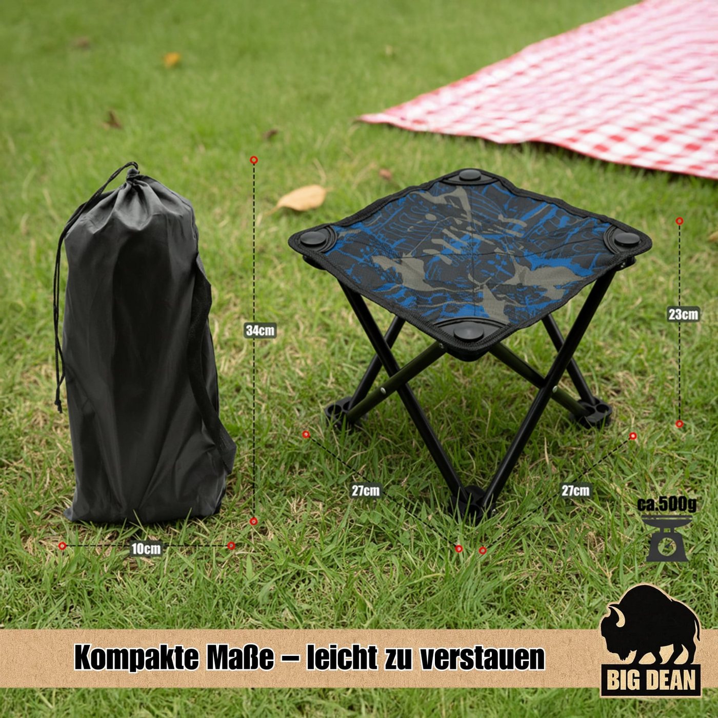 BigDean Campinghocker kleiner Camping Hocker 23cm Angelhocker Campinghocker Dreibeinhocker (Packung, 1 St., Falthocker), Klein, 500gramm Leicht, 100kg Belastbar – Bild 3 von 5