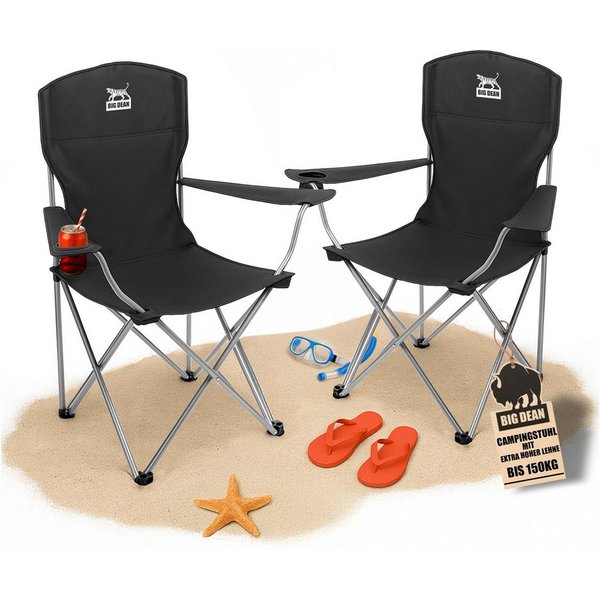 BigDean Campingstuhl 2er Set Campingstuhl extra hohe Lehne max. 150kg belastbar Faltstuhl (Set, 1 St), Verlässlich, Stabil, leicht, Schmutz & Wasser abweisen.
