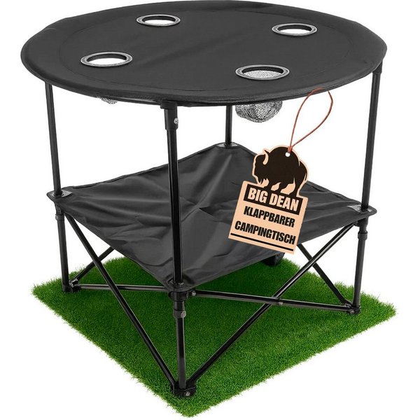 BigDean Campingtisch faltbar 4 Getränkehalter 2fache Ablage Camping Tisch Campingtisch (Packung, 1-St., Camping, Falttisch), Kompakt, Clever, 40kg Belastbarkeit