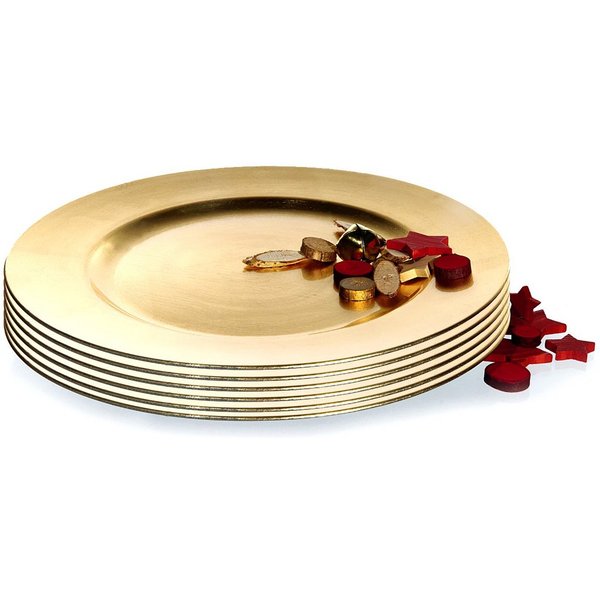 BigDean Dekotablett 6x Platzteller Dekoteller Unterteller Antik-Gold 33cm Kunststoff (Set, 6 St., Goldene Dekoteller), Platzteller in Kunststoff, Gold, Hochzeit
