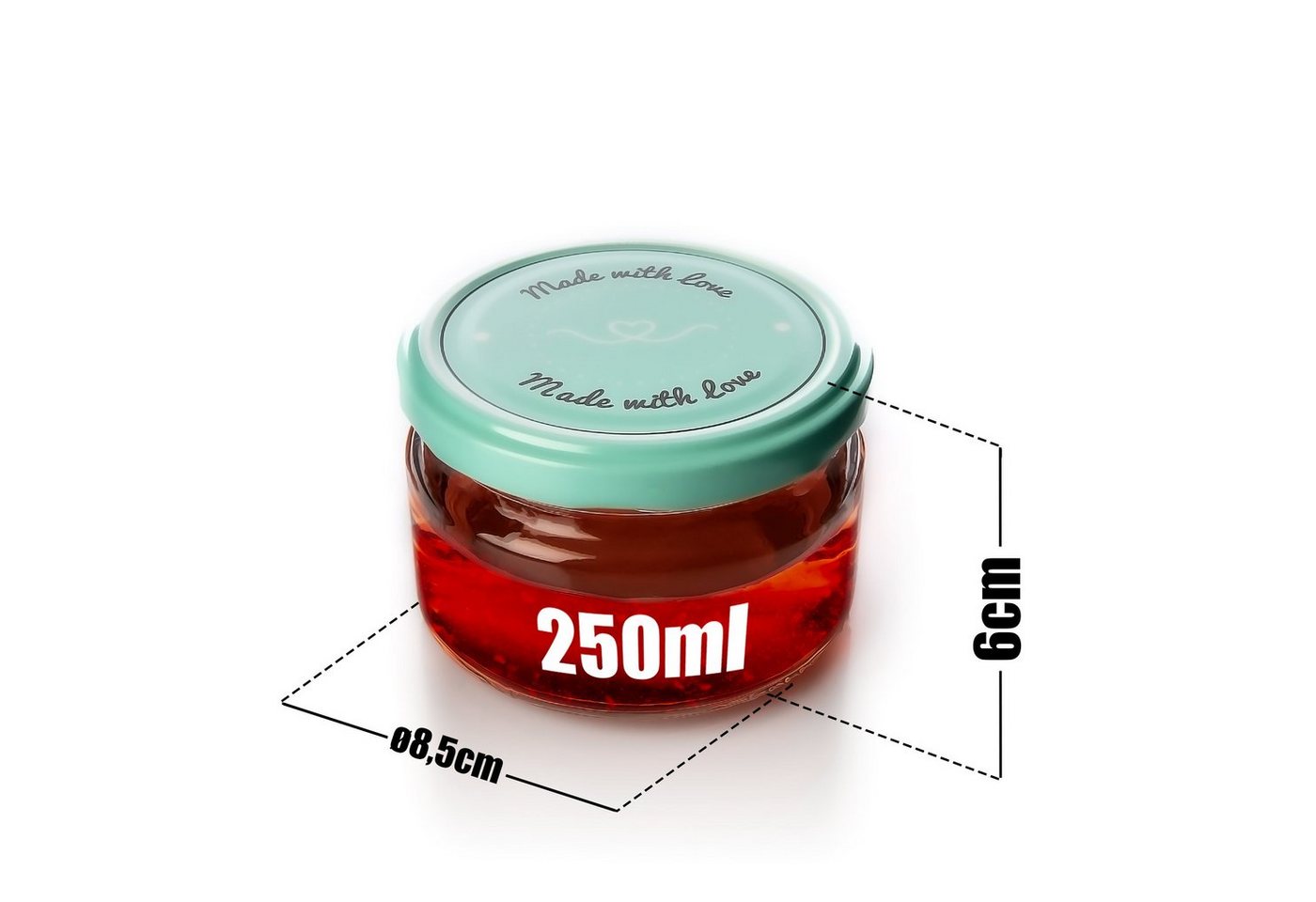 BigDean Einmachglas 12er Set Einmachgläser Deckel rosa pastell-grün 250ml Sturzglas, Glas, (12-tlg) – Bild 3 von 5