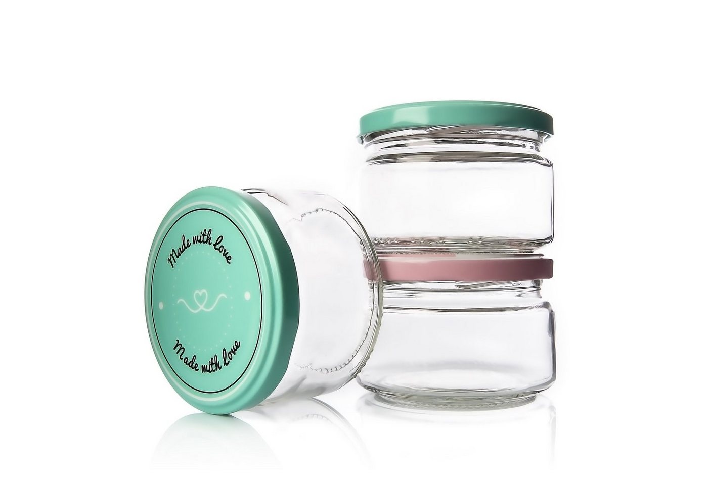 BigDean Einmachglas 12er Set Einmachgläser Deckel rosa pastell-grün 250ml Sturzglas, Glas, (12-tlg) – Bild 4 von 5