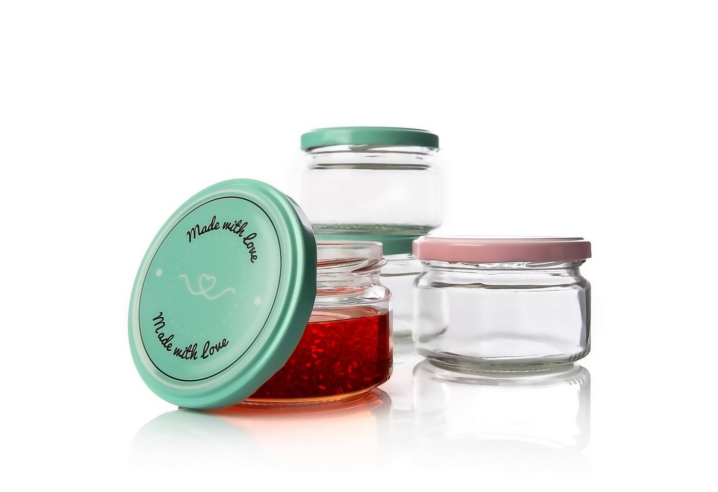 BigDean Einmachglas 12er Set Einmachgläser Deckel rosa pastell-grün 250ml Sturzglas, Glas, (12-tlg) – Bild 5 von 5
