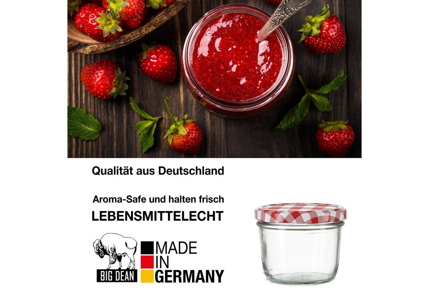 BigDean Einmachglas 230ml Sturzgläser Einkochgläser TO 82 Made in Germany, Glas, (Set, 24-tlg., Sturzgläser + Deckel), Einweck Glas, Luftdicht, Lebensmittelecht – Bild 3 von 5