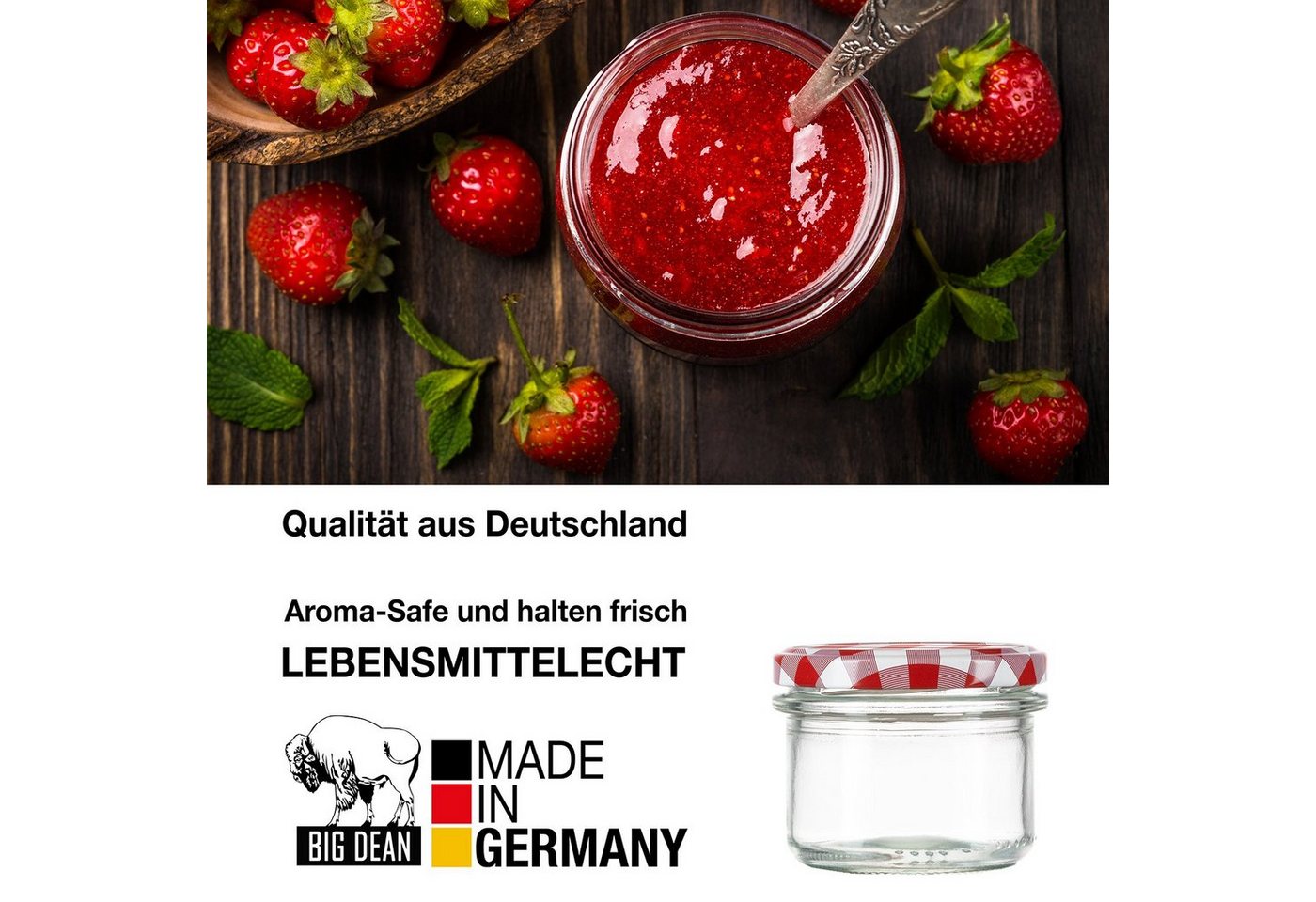 BigDean Einmachglas 48 Marmeladengläser 230ml Einmachgläser Sturzgläser Made in Germany, Glas, (Set, 48-tlg., Sturzgläser, Einmachgläser, Einweckgläser), Set au – Bild 3 von 5