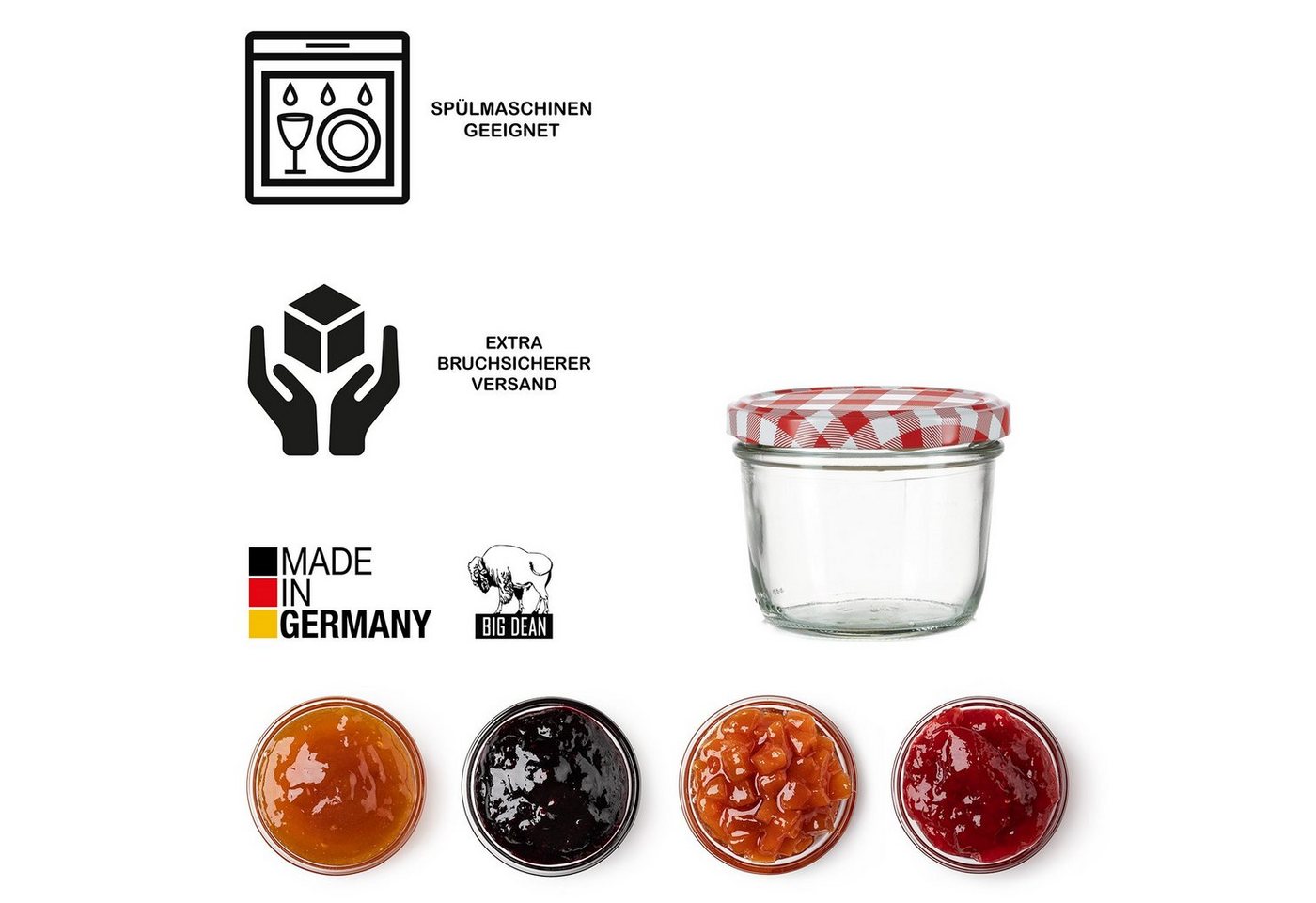 BigDean Einmachglas 48 Marmeladengläser 230ml Einmachgläser Sturzgläser Made in Germany, Glas, (Set, 48-tlg., Sturzgläser, Einmachgläser, Einweckgläser), Set au – Bild 4 von 5