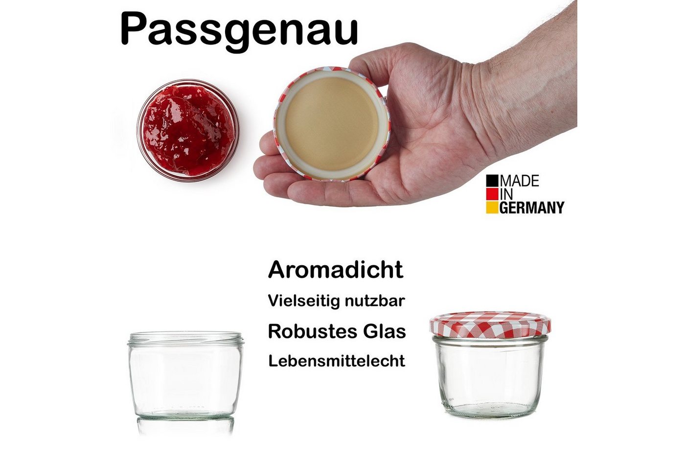 BigDean Einmachglas 48 Marmeladengläser 230ml Einmachgläser Sturzgläser Made in Germany, Glas, (Set, 48-tlg., Sturzgläser, Einmachgläser, Einweckgläser), Set au – Bild 5 von 5