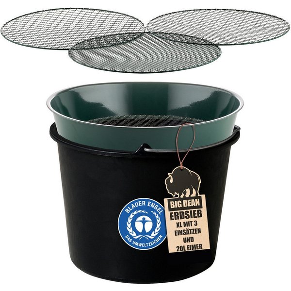 BigDean Gartensieb aus Metall mit 3 Maschenweiten 6,4 mm/9,5 mm/12,7 mm - Erdsieb, Kunststoff, Metall, (Packung, 1-St., Gartensieb), Robustes Metall, Vielseitig