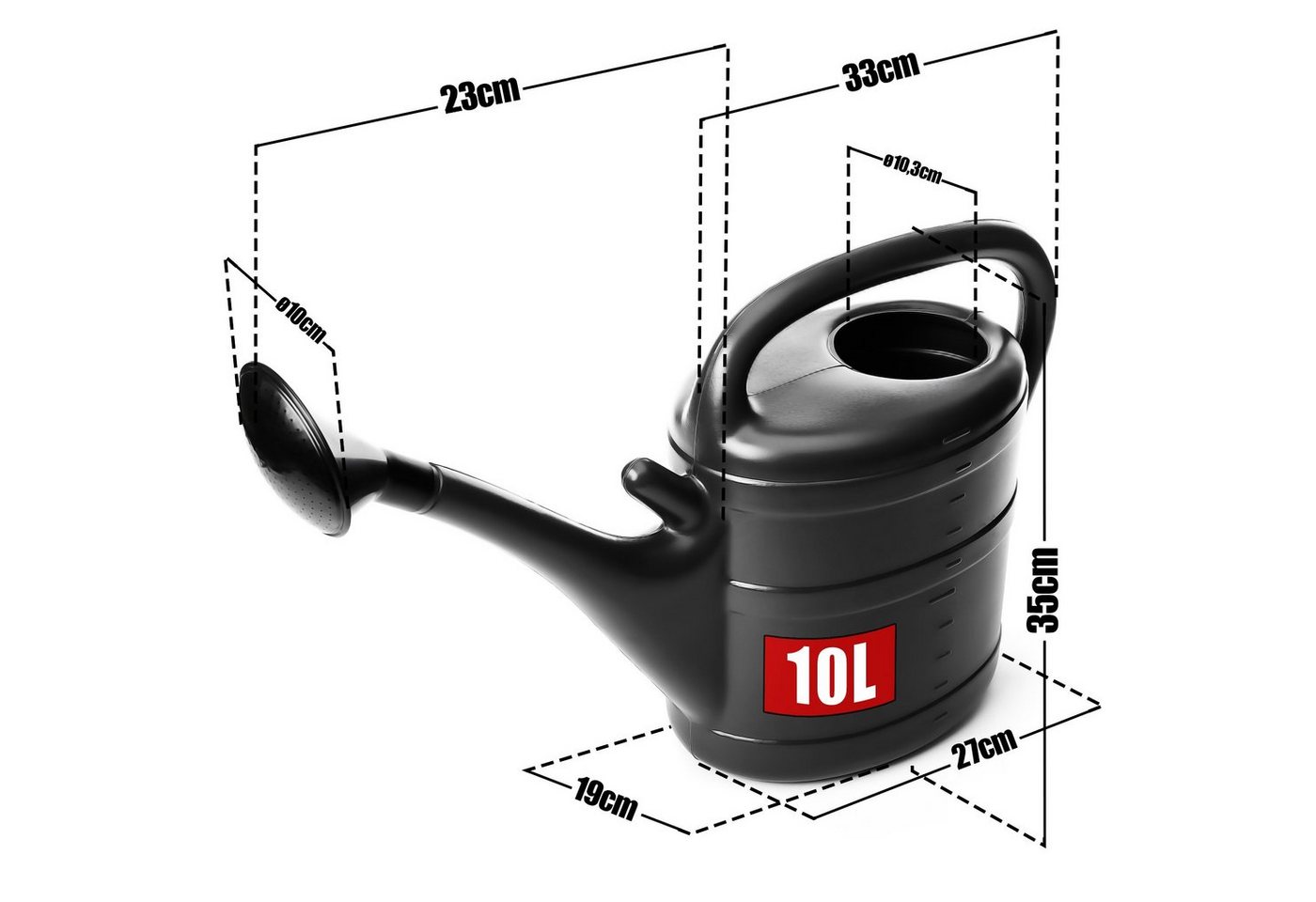 BigDean Gießkanne 10 Liter anthrazit - Gartengießkanne mit Abnehmbarer Brause (Set, 1-tlg., Gießkanne + Brausenkopf), Robustter Kunststoff, Gießbrausenaufsatz,  – Bild 3 von 5