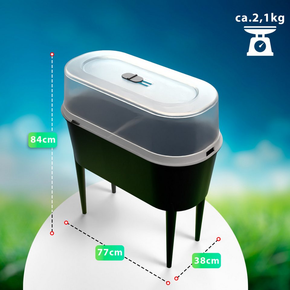 BigDean Hochbeet Balkon mit Abdeckung aus robustem Kunststoff abnehmbare Beine (Packung, 1 St., Hochbeet), Mit Haube, Robust, Kompakt – Bild 3 von 5