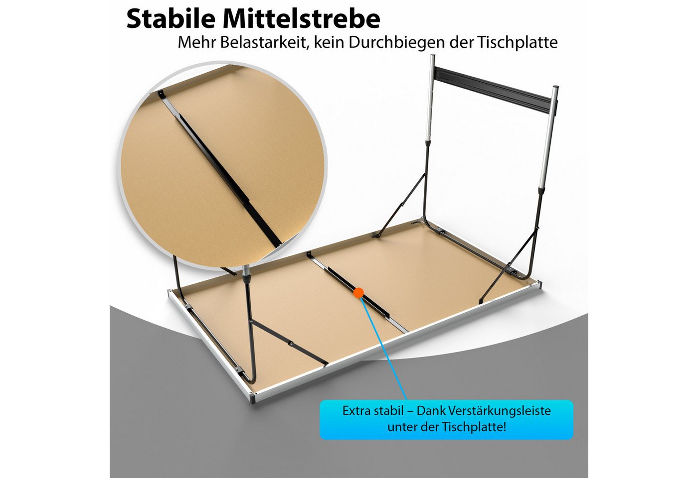 BigDean Klapptisch Multifunktionstisch klappbar stabiler Mittelstrebe 100x60 cm Schwarz (Packung, 1-St., Campingtisch), Multifunktionaler Mehrzwecktisch – Bild 2 von 5