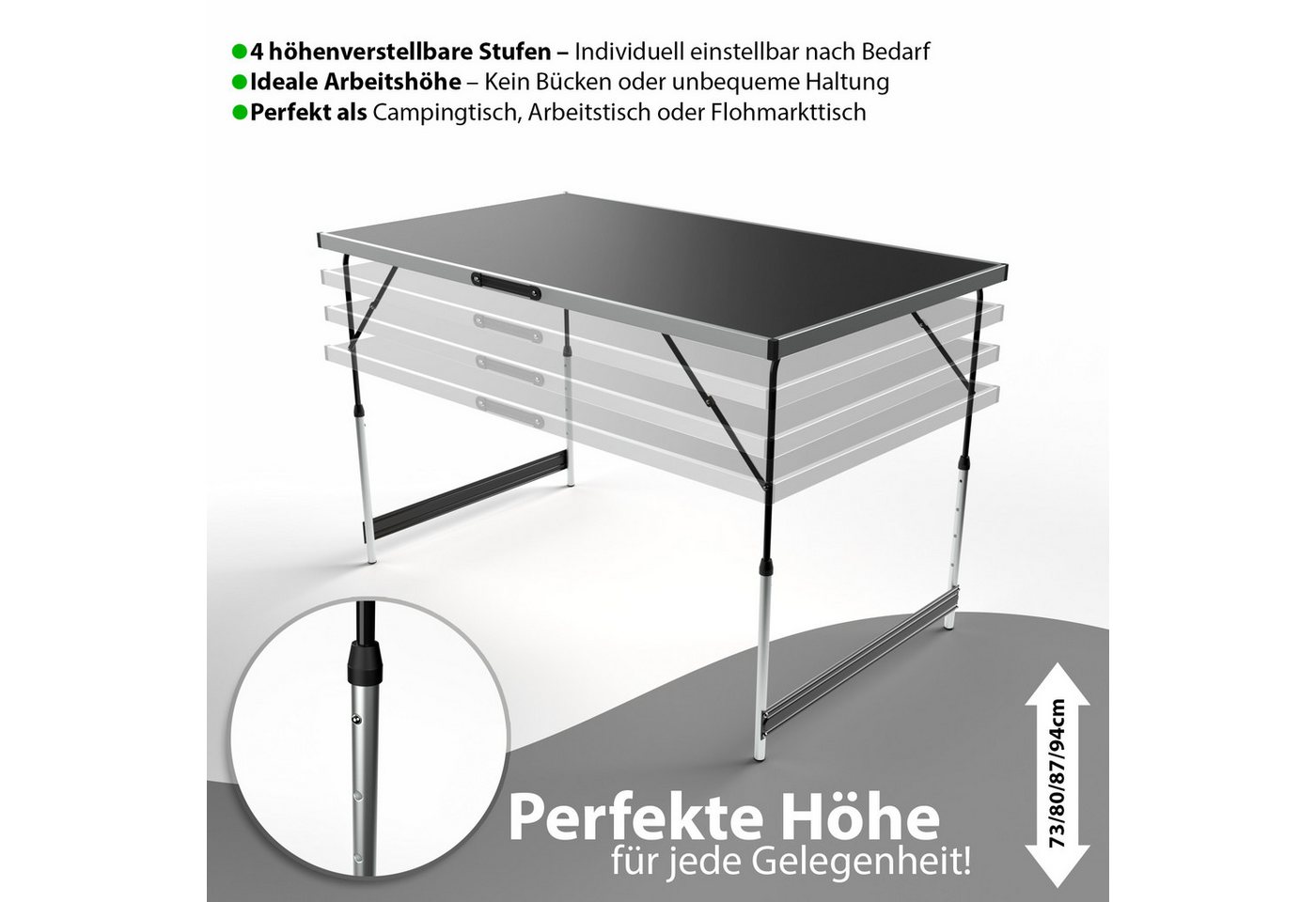 BigDean Klapptisch Multifunktionstisch klappbar stabiler Mittelstrebe 100x60 cm Schwarz (Packung, 1-St., Campingtisch), Multifunktionaler Mehrzwecktisch – Bild 4 von 5