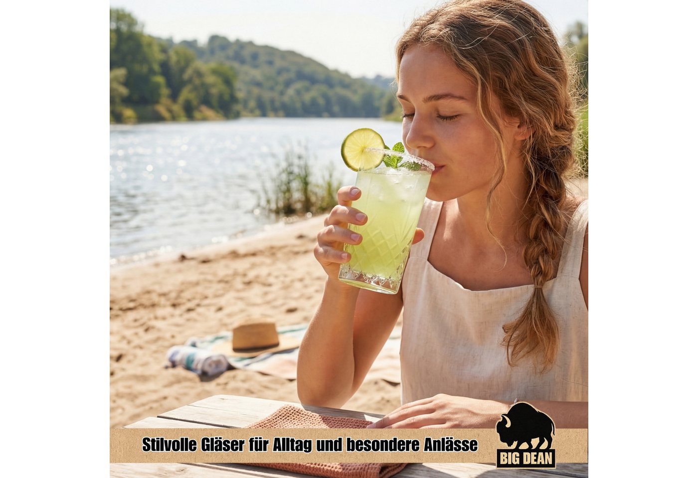 BigDean Longdrinkglas Wassergläser Set Transparent Mit Kristall Effekt 6 x 375ml, 6-tlg., Glas, Spülmaschinenfest, lebensmittelecht, standsicher – Bild 4 von 5
