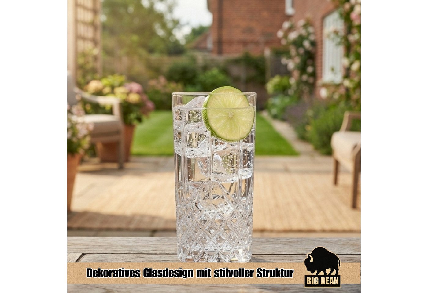 BigDean Longdrinkglas Wassergläser Set Transparent Mit Kristall Effekt 6 x 375ml, 6-tlg., Glas, Spülmaschinenfest, lebensmittelecht, standsicher – Bild 5 von 5