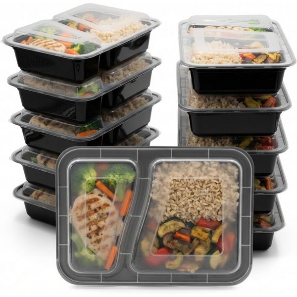 BigDean Lunchbox 10 Stück wiederverwendbare Meal Prep Boxen mit Deckel 2 Fächer, Kunststoff, (Set, 20-tlg., Meal-Prep Boxen), Spülmaschienenfest, Gefrierschrank