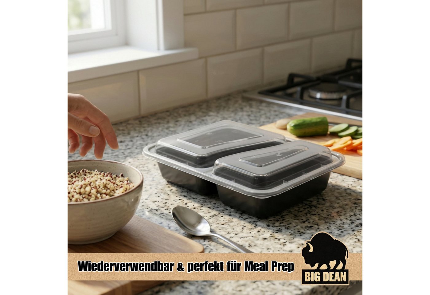 BigDean Lunchbox 10 Stück wiederverwendbare Meal Prep Boxen mit Deckel 2 Fächer, Kunststoff, (Set, 20-tlg., Meal-Prep Boxen), Spülmaschienenfest, Gefrierschrank – Bild 2 von 5