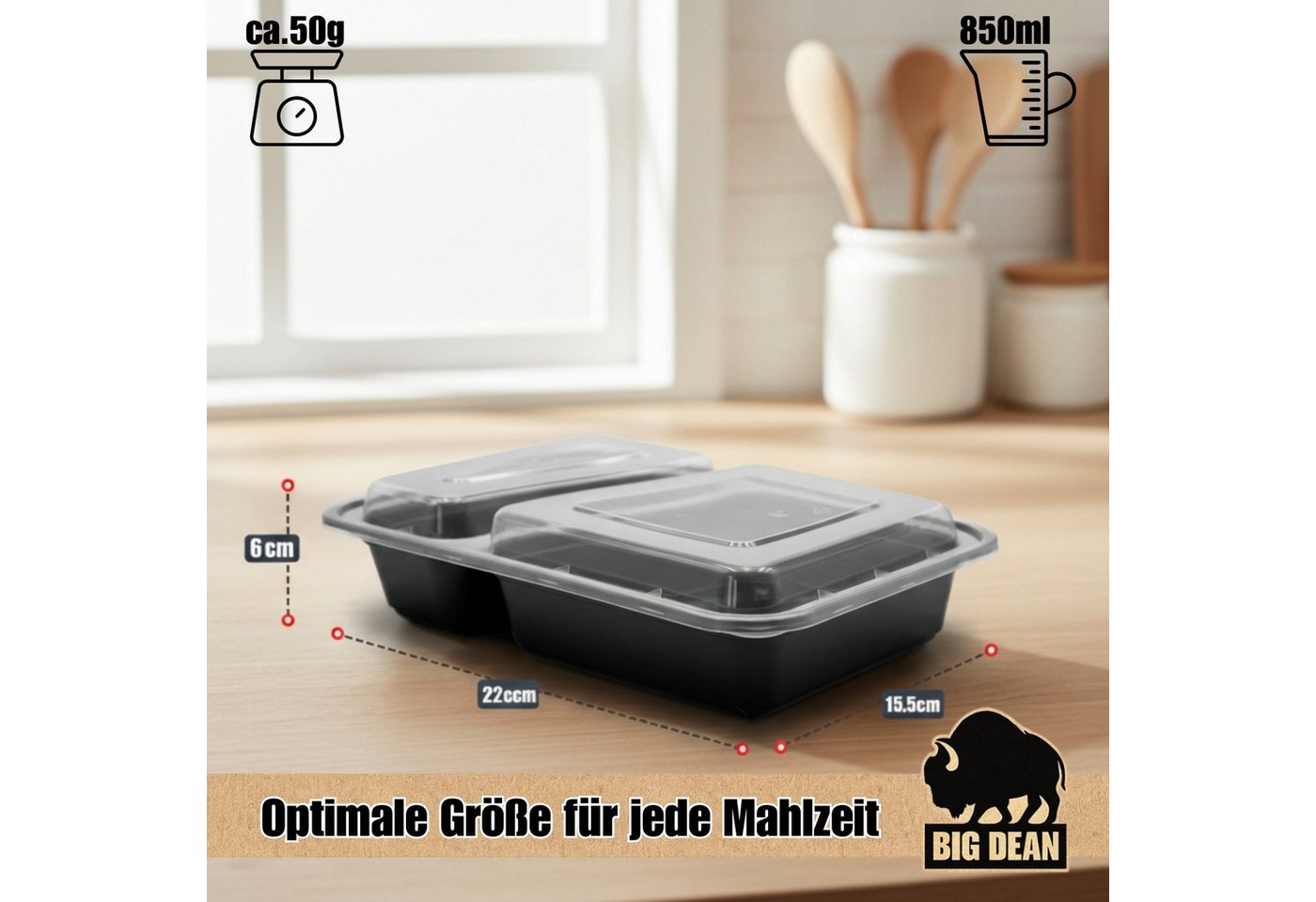 BigDean Lunchbox 10 Stück wiederverwendbare Meal Prep Boxen mit Deckel 2 Fächer, Kunststoff, (Set, 20-tlg., Meal-Prep Boxen), Spülmaschienenfest, Gefrierschrank – Bild 3 von 5